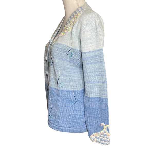 Storybook Knits Sparkling Seahorses Cardigan XS Sweater Sequin Beaded Crochet - Picture 9 of 14